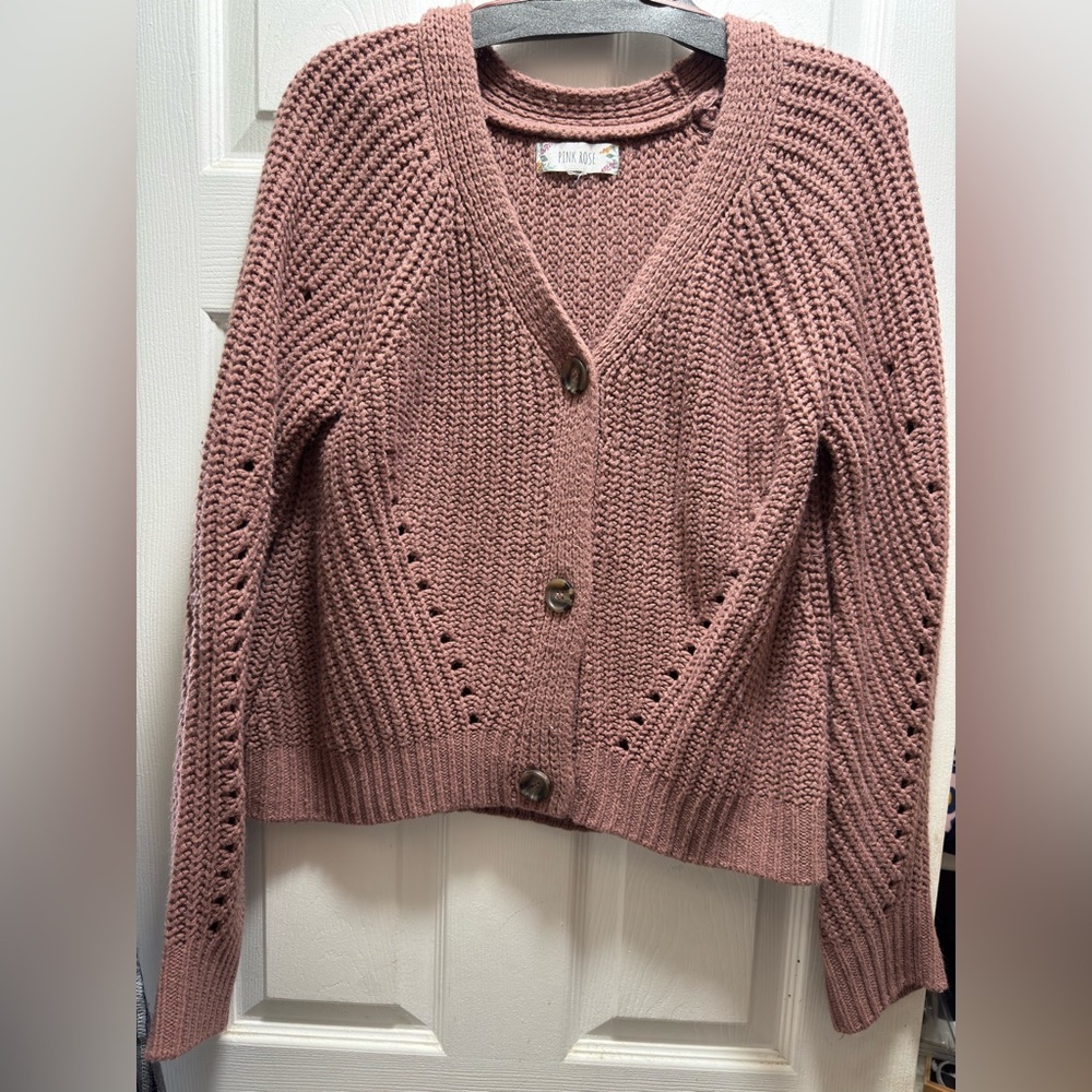 Pink Rose Women's Dusty Rose Knit Cardigan